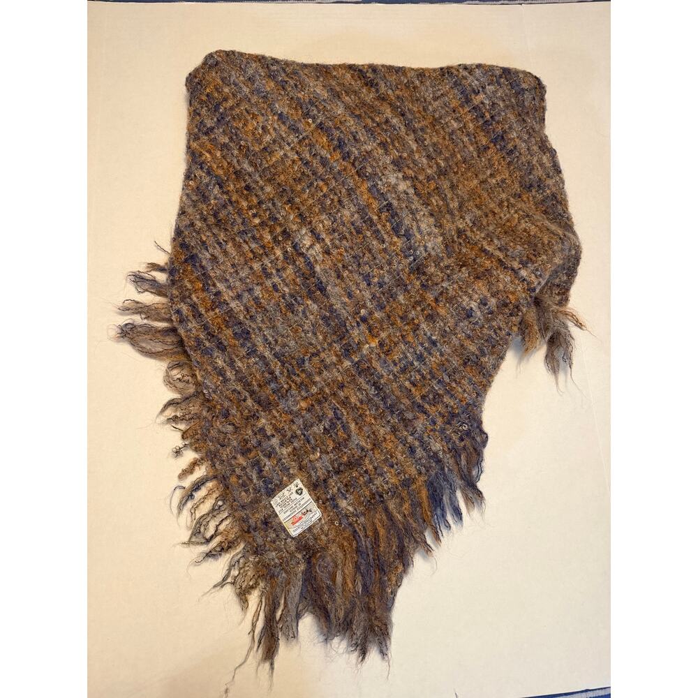 VTG Avoca Handweavers Wicklow Ireland 100% Wool LapBlanket Wrap Scarf Blue Brown